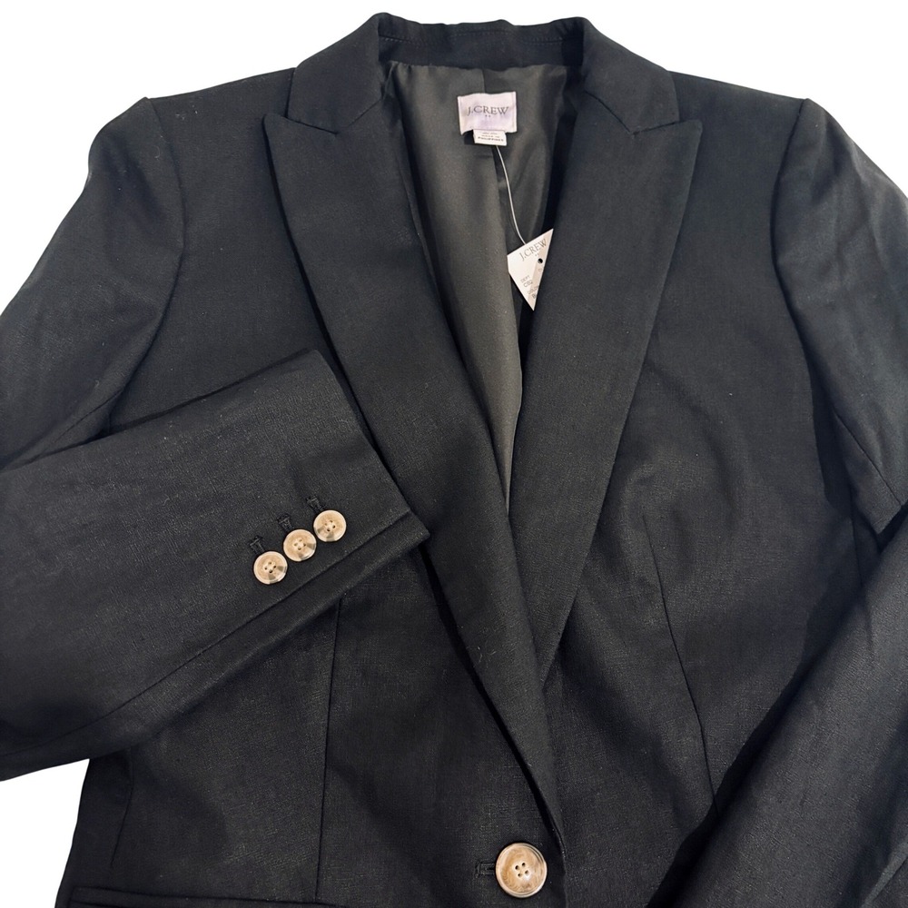 New J.Crew Tailored Linen Cotton Blend Blazer Jacket Women Extra Small Black NWT